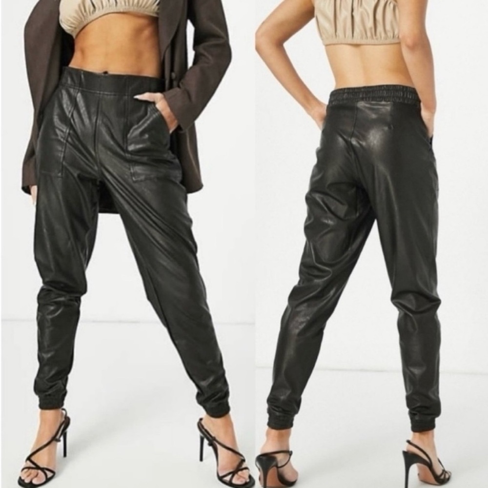 SPANX Black Faux Leather Joggers